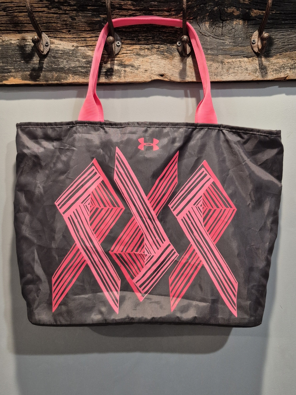 Under Armour Power In Pink Big Logo Tote Bag Gym Travel Breast Cancer 2015